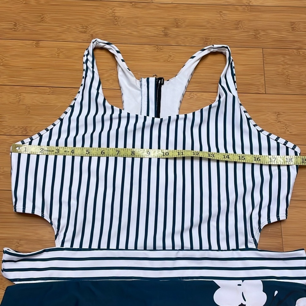 Stripped Floral One Piece Swimsuit Size XXL White Green Zip Tie Back - Picture 12 of 15